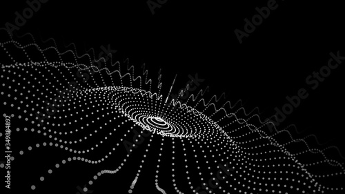 Futuristic vector illustration. Wave of particles. Abstract background with a dynamic wave. Artificial intelligence. Big data.