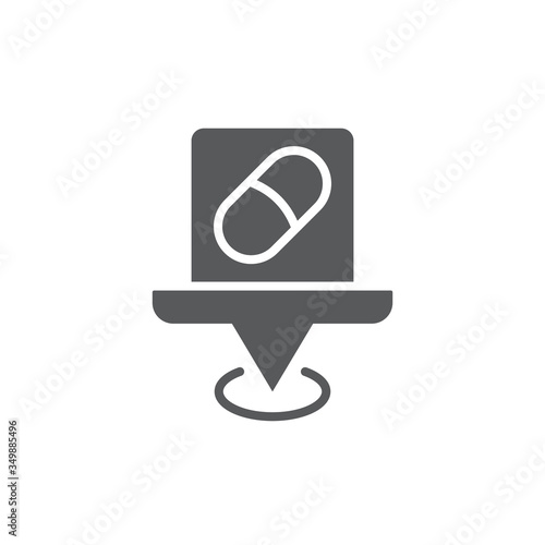 Drugstore location pin vector icon symbol isolated on white background