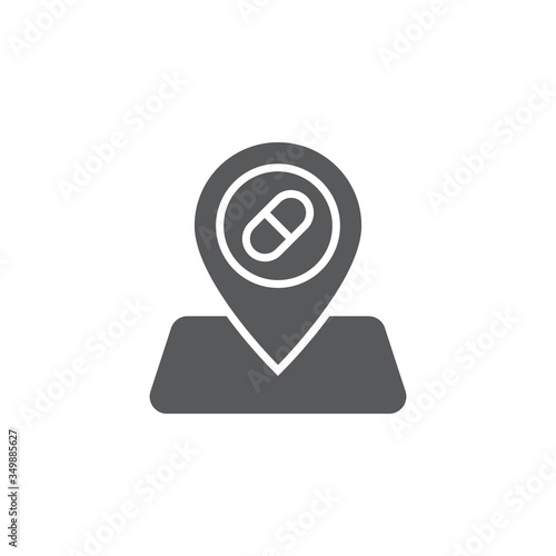 Drugstore location pin vector icon symbol isolated on white background