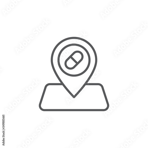 Drugstore location pin vector icon symbol isolated on white background