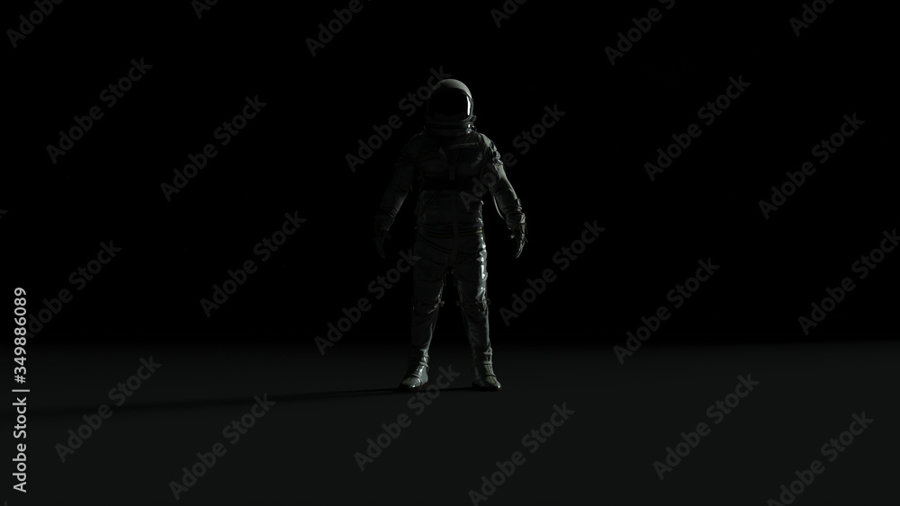 Astronaut with Black Visor and Silver Retro Style Suit Back Light With Dark Grey Background with Back Side Lighting Front View 3d illustration 3d render Astronaut with Black Visor and Silver Retro Style Suit Back Light With Dark Grey Background with Back Side Lighting Front View 3d illustration 3d render