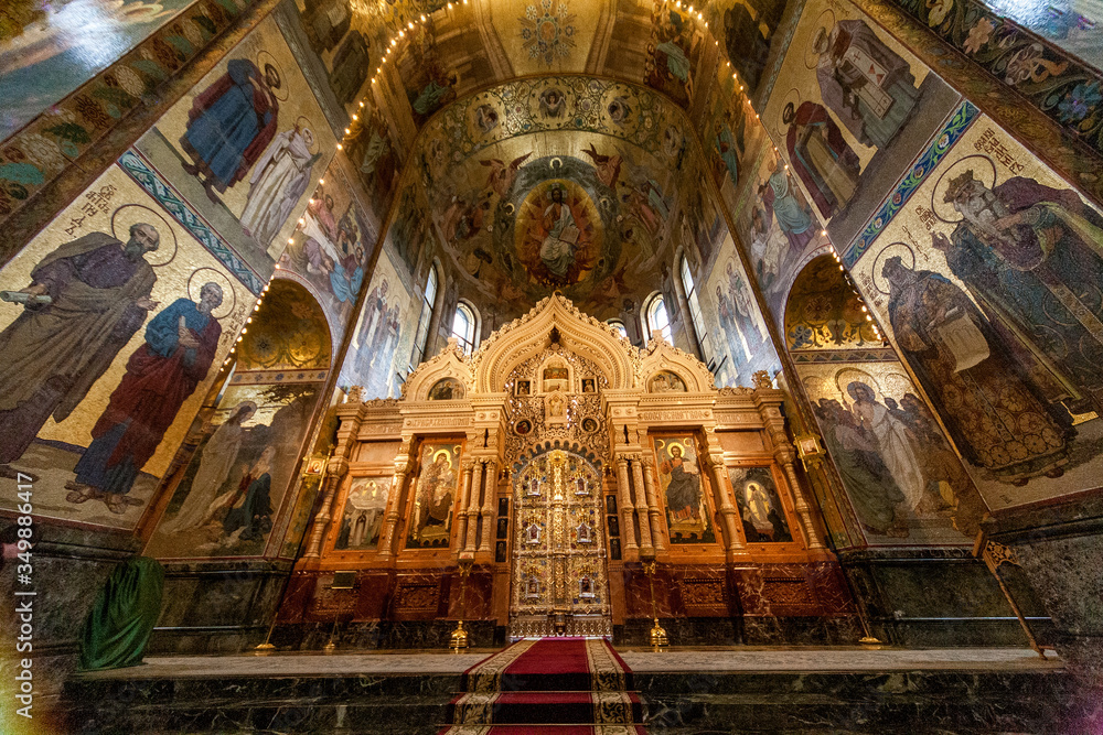 Interior in church of Saviour on Spilled Blood in Saint-Peterburg in Russia