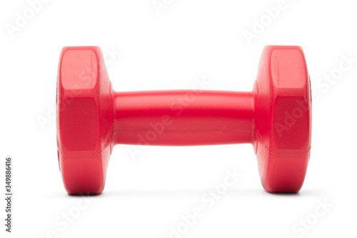 Red dumbbell isolated on white background with clipping path.
