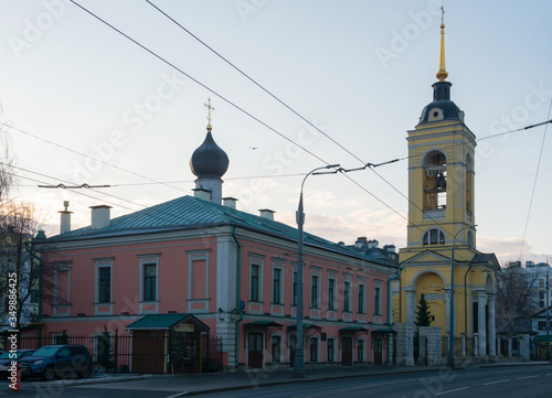 MOSCOW, STREET GREAT POLYANKA 37, RUSSIA - FEBRUARY 22, 2020: Church of the Assumption of the Blessed Virgin Mary in Cossack settlement. Old historical building built in 1695 photo