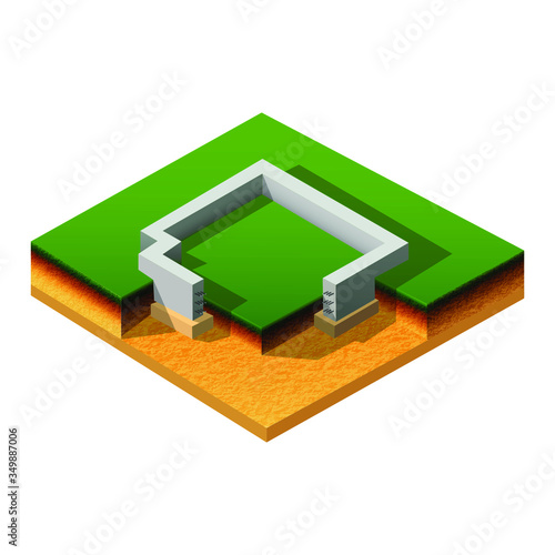 3d realistic vector icon of construction stage og house base building preparation.