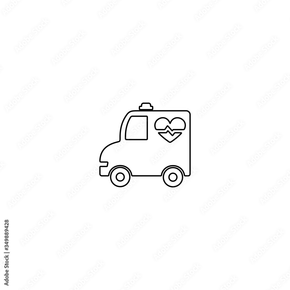 Fototapeta premium Ambulance icon. First aid, emergency help sign. Medical van symbol. Hospital vehicle. Line icon design for health care concept.