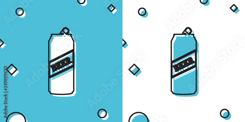 Black Beer can icon isolated on blue and white background. Random dynamic shapes. Vector Illustration