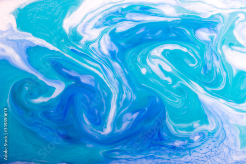 Turquoise desktop wallpaper. Flat lay, top view, copy space. 