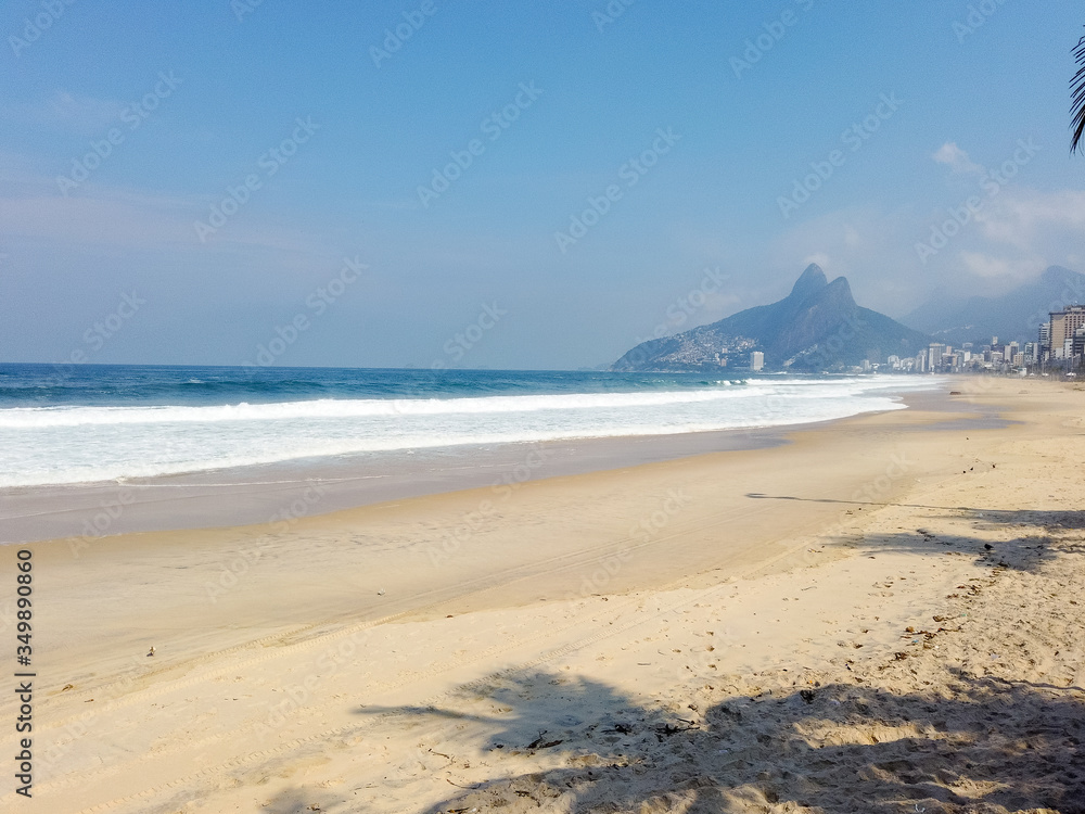 empty ipanema beach during the quarantine of the coronavirus pandemic in rio de janeiro.