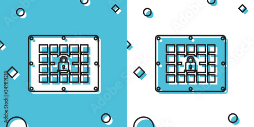 Black Prison window icon isolated on blue and white background. Random dynamic shapes. Vector Illustration