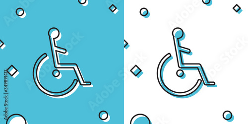 Black Disabled handicap icon isolated on blue and white background. Wheelchair handicap sign. Random dynamic shapes. Vector Illustration
