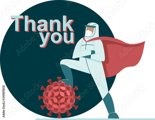 Thank you to health care workers who defeated the COVID-19 pandemic worldwide. Flat vector illustration