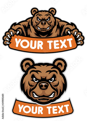 set of cartoon bear mascot hold the banner