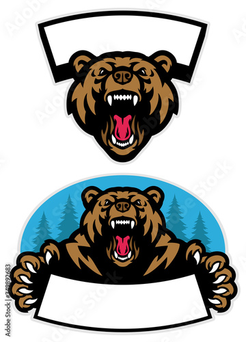 set of grizzly bear mascot design