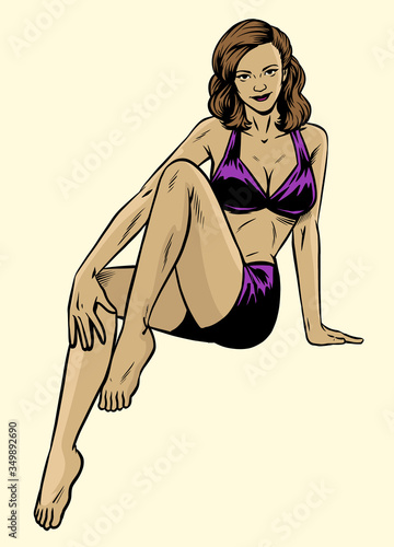 sexy vintage pinup girl wearing swim wear