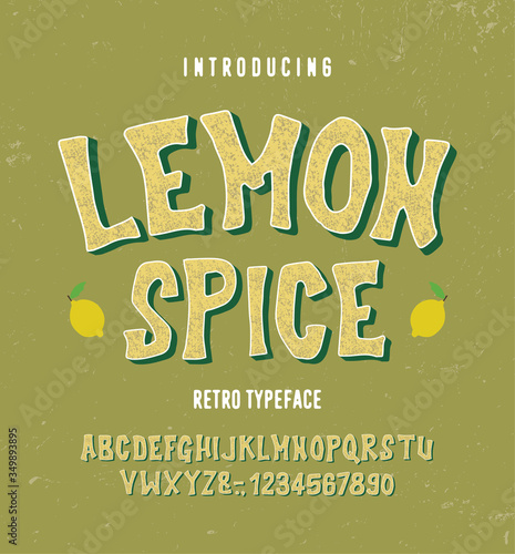 "Lemon Spice" Vintage 3D Alphabet. Retro Typeface. Vector Illustration.