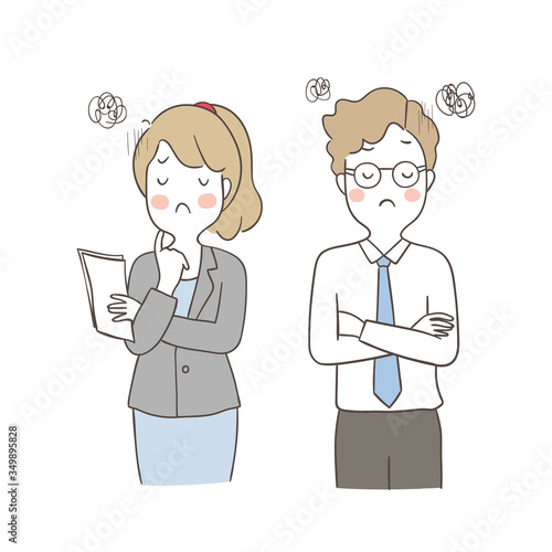 Vector angry young business man and woman.