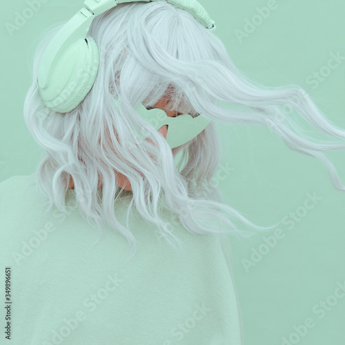 Wallpaper Mural Vanilla Mint Dj Girl. Monochrome Party colours. Stylish headphones, music lover concept Torontodigital.ca