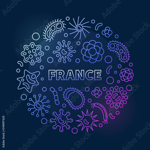 Coronavirus in France vector 2019-nCoV round concept modern thin line illustration on dark background