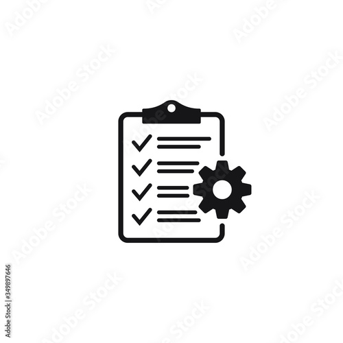 Clipboard with gear isolated icon. Technical support check list icon. Management flat icon concept. Software development. © Maksim