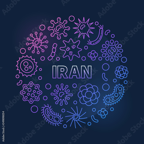 2019-nCoV Novel Coronavirus in Iran vector round concept linear colored illustration on dark background