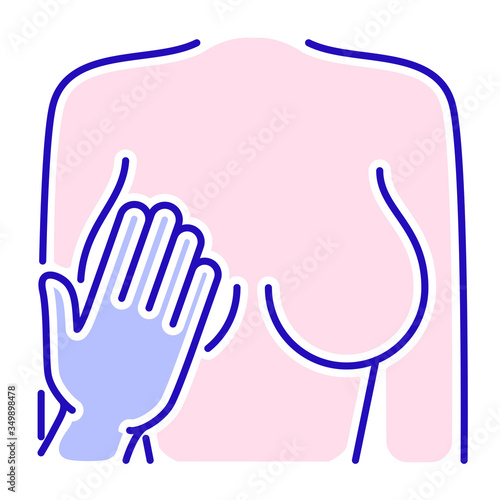 Sexual bullying color line icon. Woman harassment and violence. Isolated vector element. Outline pictogram for web page, mobile app, promo.