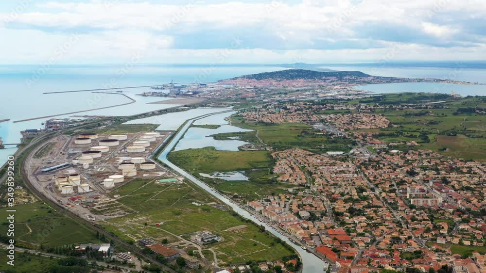 Aerial shot of Frontignan and Sète, cities of the south of france Aerial shot of Frontignan and Sète, cities of the south of france