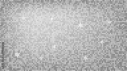 Abstract background silver mosaic. Background foil metallic texture. Festive vector illustration. Mirror mosaic vector illustration. Banner element. Party backdrop. Christmas banner. Disco decoration.