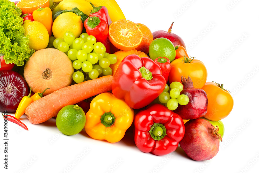 Big collection delicious fruits and vegetables isolated on white Big collection delicious fruits and vegetables isolated on white