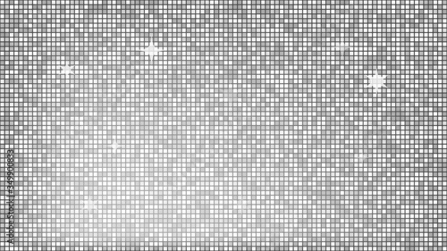 Abstract background silver mosaic. Background foil metallic texture. Festive vector illustration. Mirror mosaic vector illustration. Banner element. Party backdrop. Christmas banner. Disco decoration.