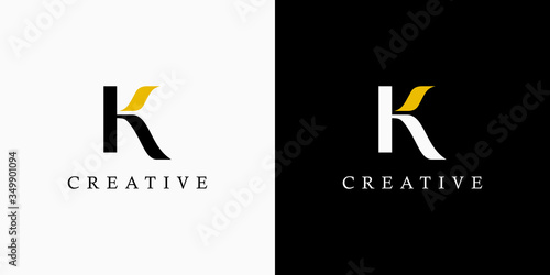 Initial Letter H and K Linked Logo. Black and Gold Lettering Calligraphy Style isolated on Double Background. Usable for Business, Beauty and Fashion Logos. Flat Vector Logo Design Template Element. photo