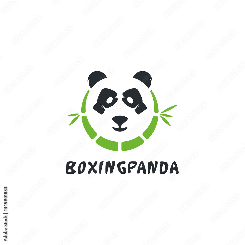 boxing panda with bamboo creative idea logo design 