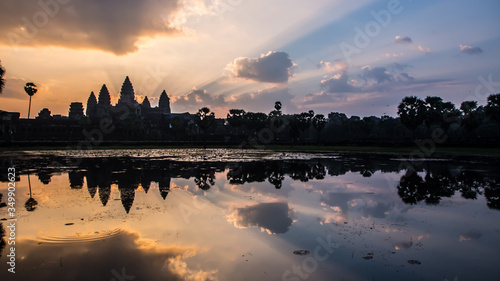 Panorama View on Angkor Wat with lake during sunrise , Siem Reap, Cambodia, Asia