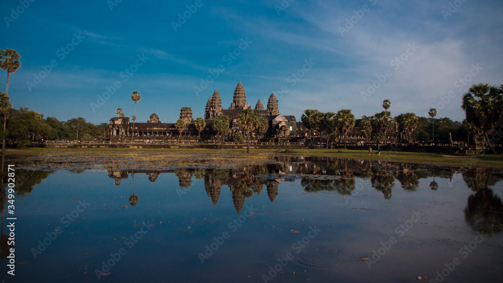 Panorama View on Angkor Wat with lake , Siem Reap, Cambodia, Asia