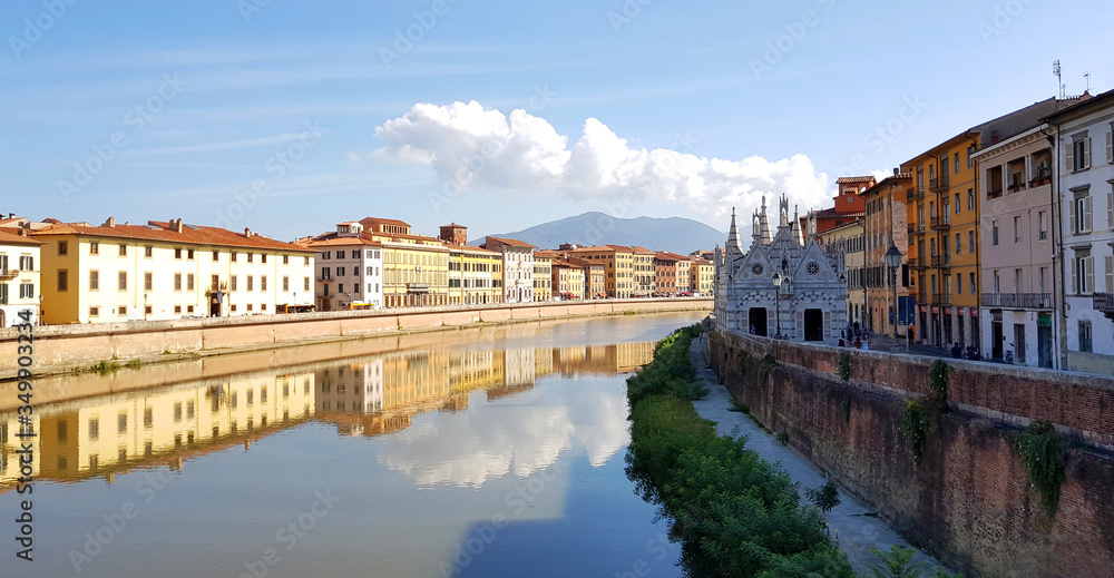 View of the Santa Maria della Spina church and the Arno river in Pisa, Italy.
