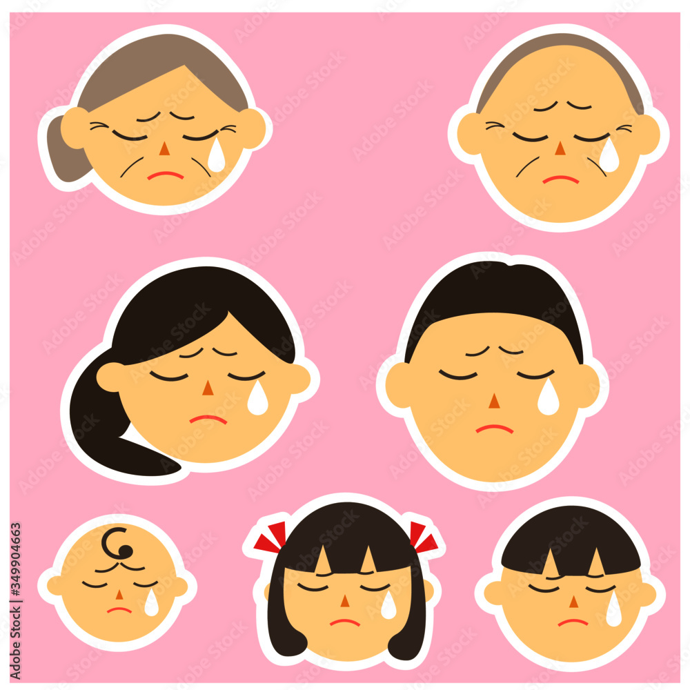 Set of Face icons of family members.Sad crying .Vector illustrations image. Set of Face icons of family members.Sad crying .Vector illustrations image.