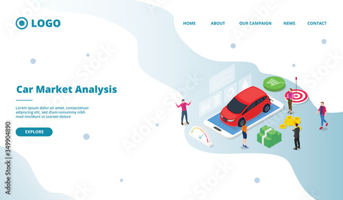 Car trade busy transaction between seller and prospective buyer modern flat cartoon style