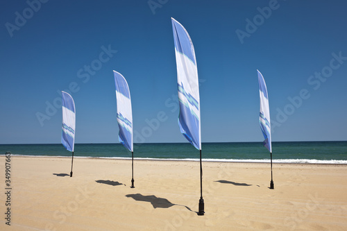 Blue beach flags