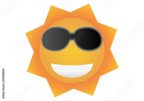 Sol sonriente con gafas de sol sobre fondo blanco.