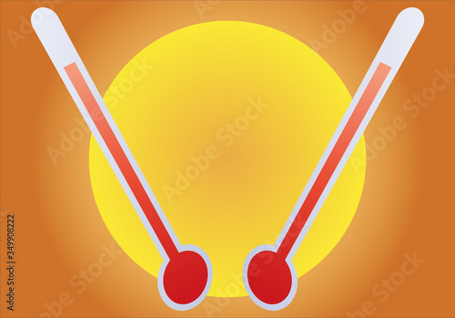 Sol de verano con termometro indicando altas temperaturas.