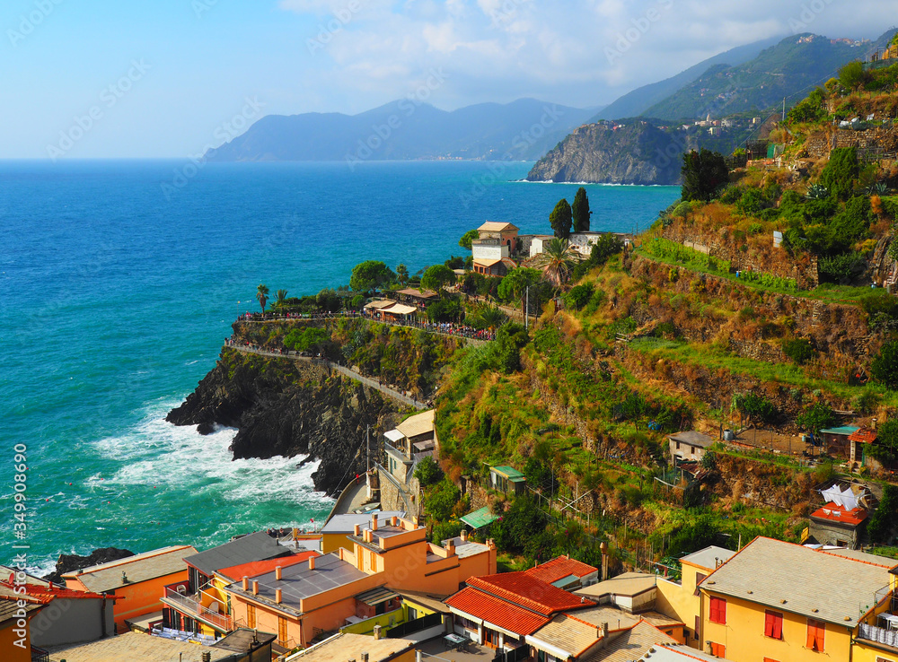 Landscape of the village of Manarola in the province of La Spezia, Liguria, Italy. It belongs to the Cinque Terre National Park.