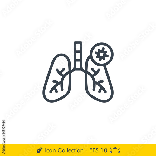 Infected Lungs Icon / Vector - In Line / Stroke Design