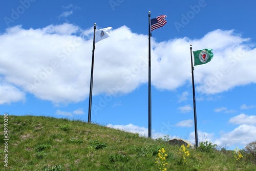 Flags of Worcester Ma, Massachusetts, and USA