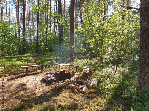 Fire place in the camping zone in the forest