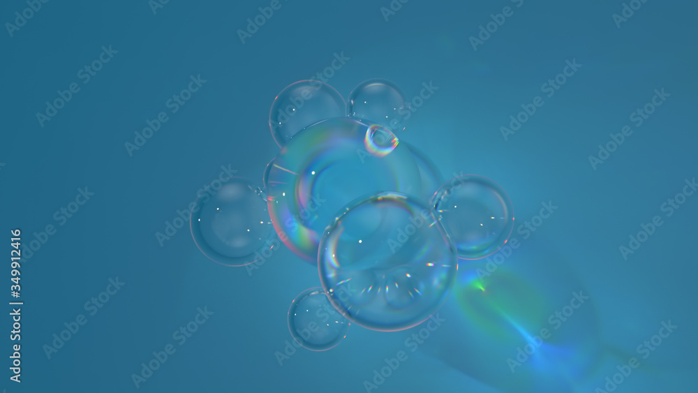 ..3d render of glass shape with realistic caustics on blue background.  Light refraction effect.