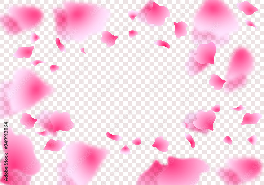Obraz premium Sakura petals, roses in a circle in perspective with shadow. On a transparent background. illustration