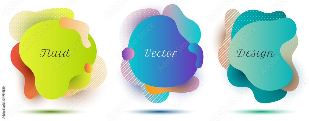 Set of abstract fluid gradient color shape badges on white background Set of abstract fluid gradient color shape badges on white background