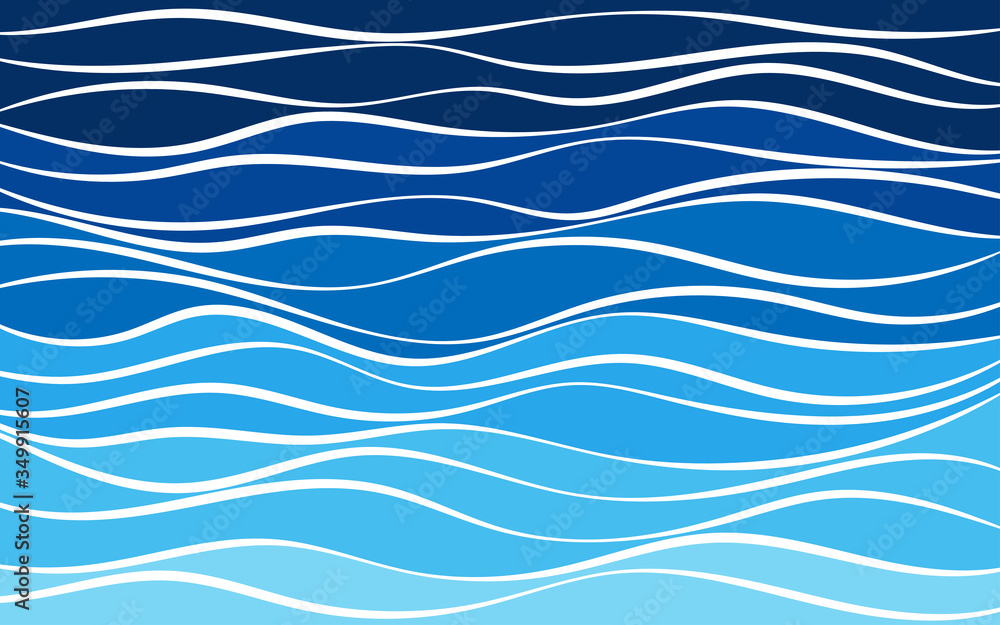 Fototapeta premium Level sea waves curves blue layers shape abstract background, soft tones below to dark colors above