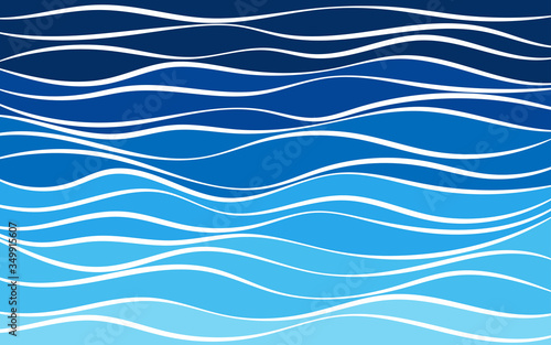 Level sea waves curves blue layers shape abstract background, soft tones below to dark colors above