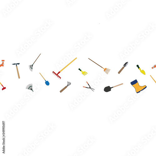 Seamless vector pattern. Icons of a garden tool are located in the middle.